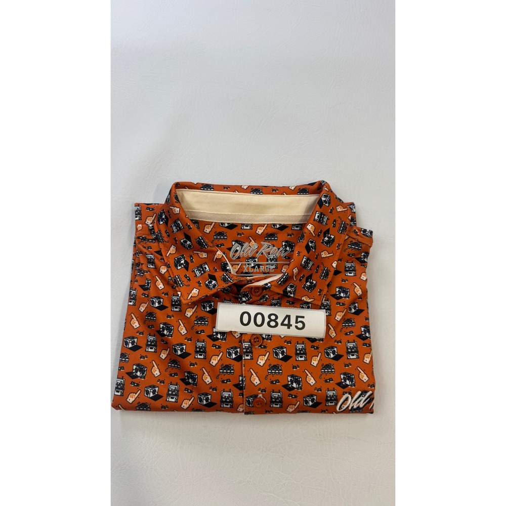 Old Row Men XL Orange Tailgate Print Performance Polo Shirt Short Sleeve Stretch - Picture 16 of 16
